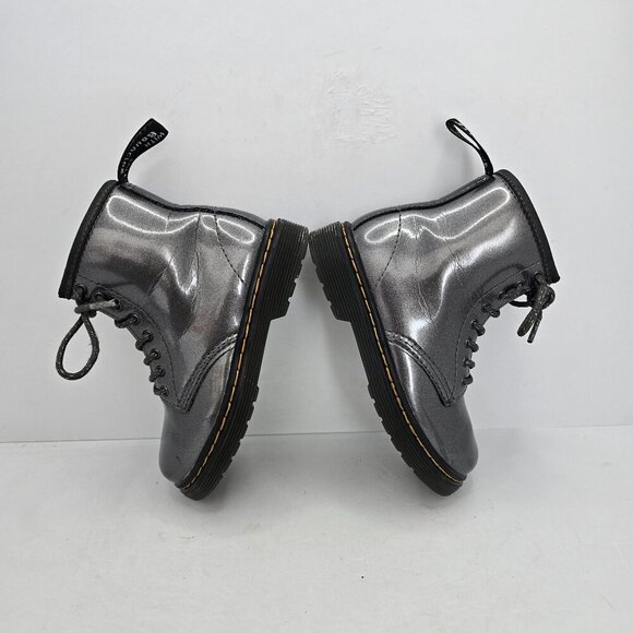 Dr. Martens 1460 graphite silver metallic vegan leather combat boots Toddler 9 - Picture 7 of 9